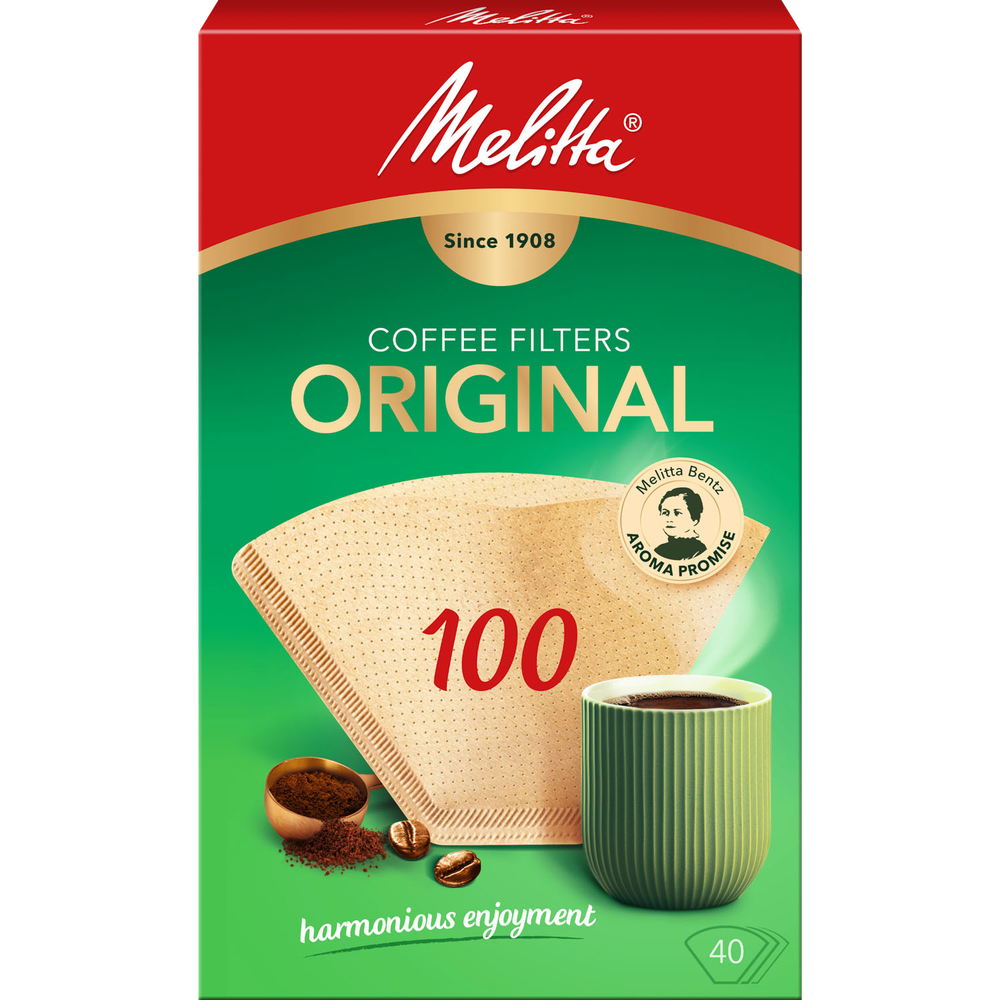 Melitta Filtertüten 100, Aromapor Papier, Naturbraun, 40 Stück