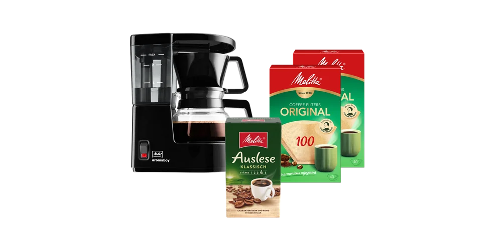 Produktbundle mit Melitta Aromaboy weiß, Auslese Filterkaffee und Kaffeefilter