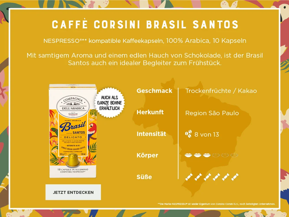Caffe Corsini Brasil Santos Kapseln mit Produktbeschreibung und Eckdaten