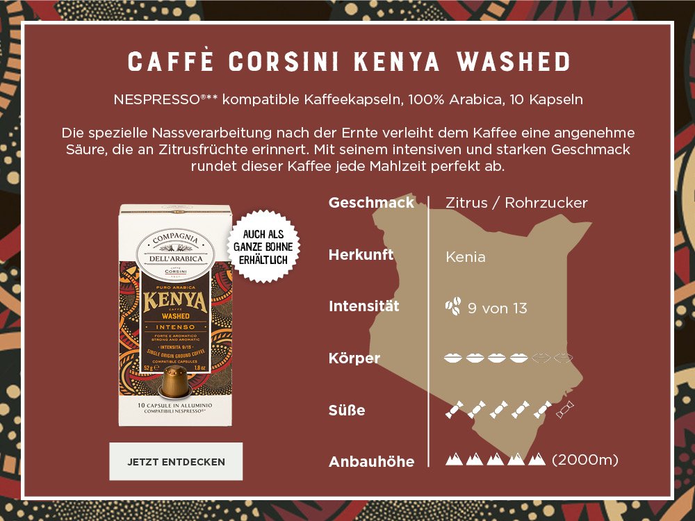 Caffe Corsini Kenya Kapseln mit Produktbeschreibung und Eckdaten