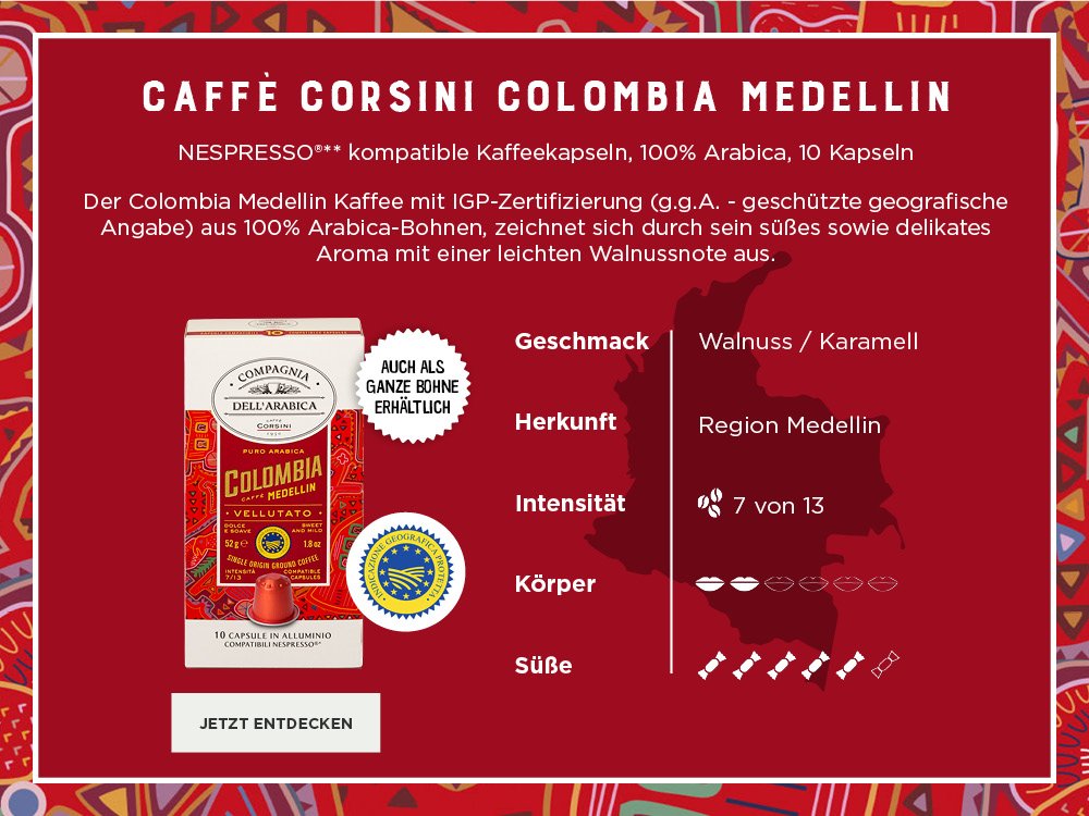Caffe Corsini Colombia Medellin Kapseln mit Produktbeschreibung und Eckdaten