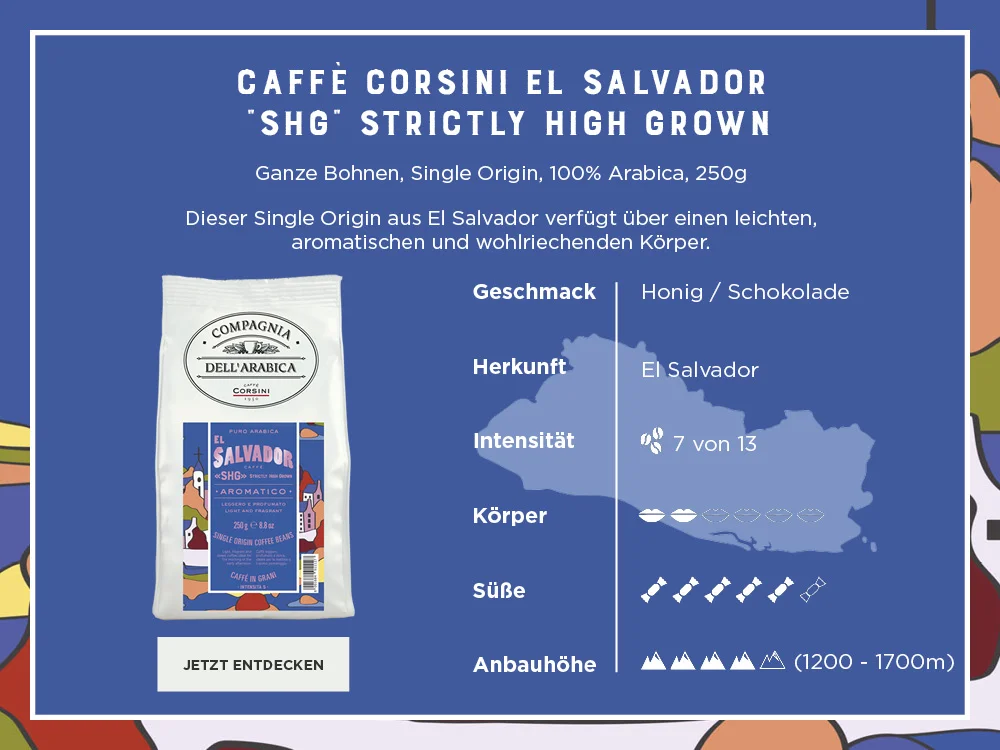 Caffe Corsini El Salvador ganze Bohne mit Produktbeschreibung und Eckdaten
