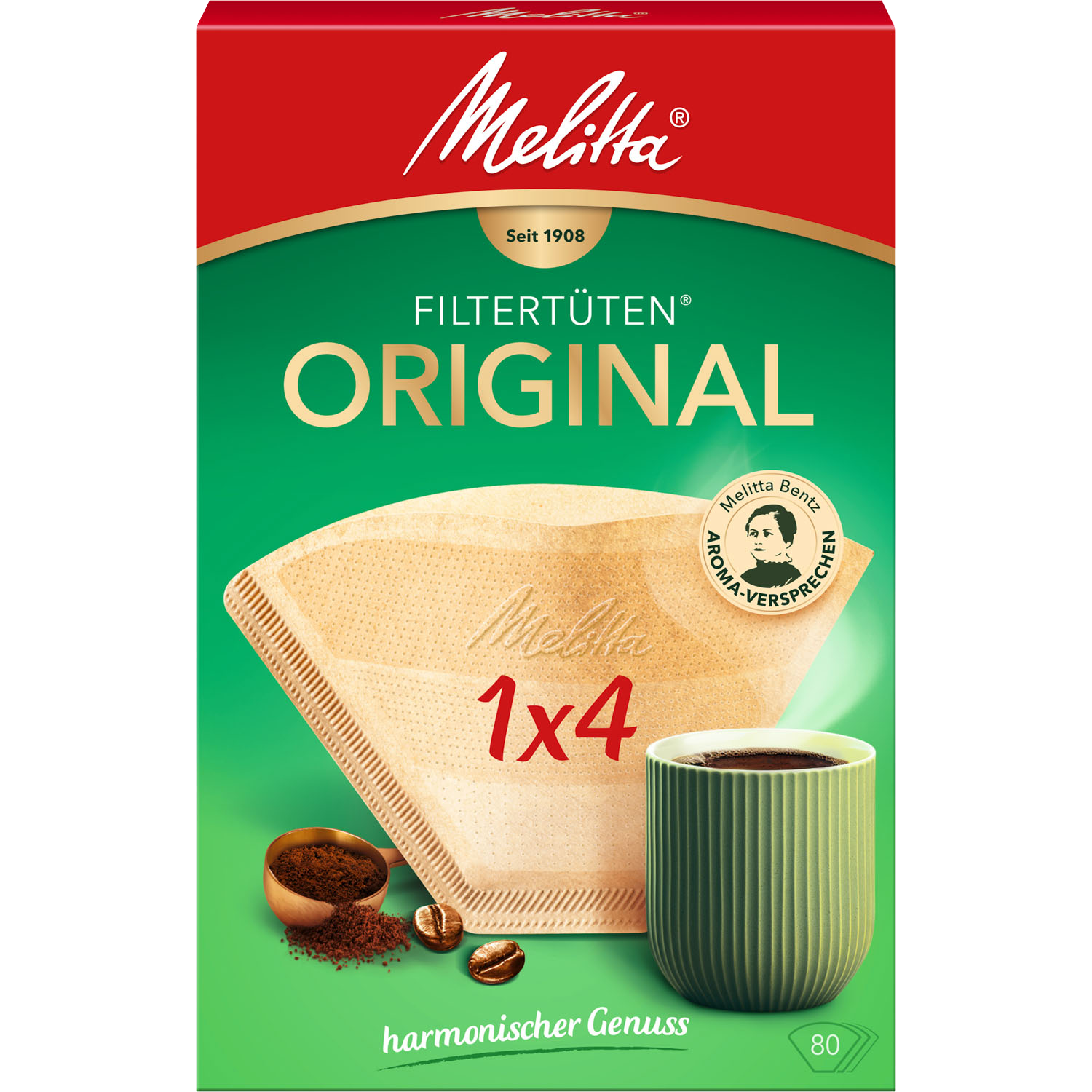 Melitta® Original filter papers, 1x4®, 80 pieces, natural brown