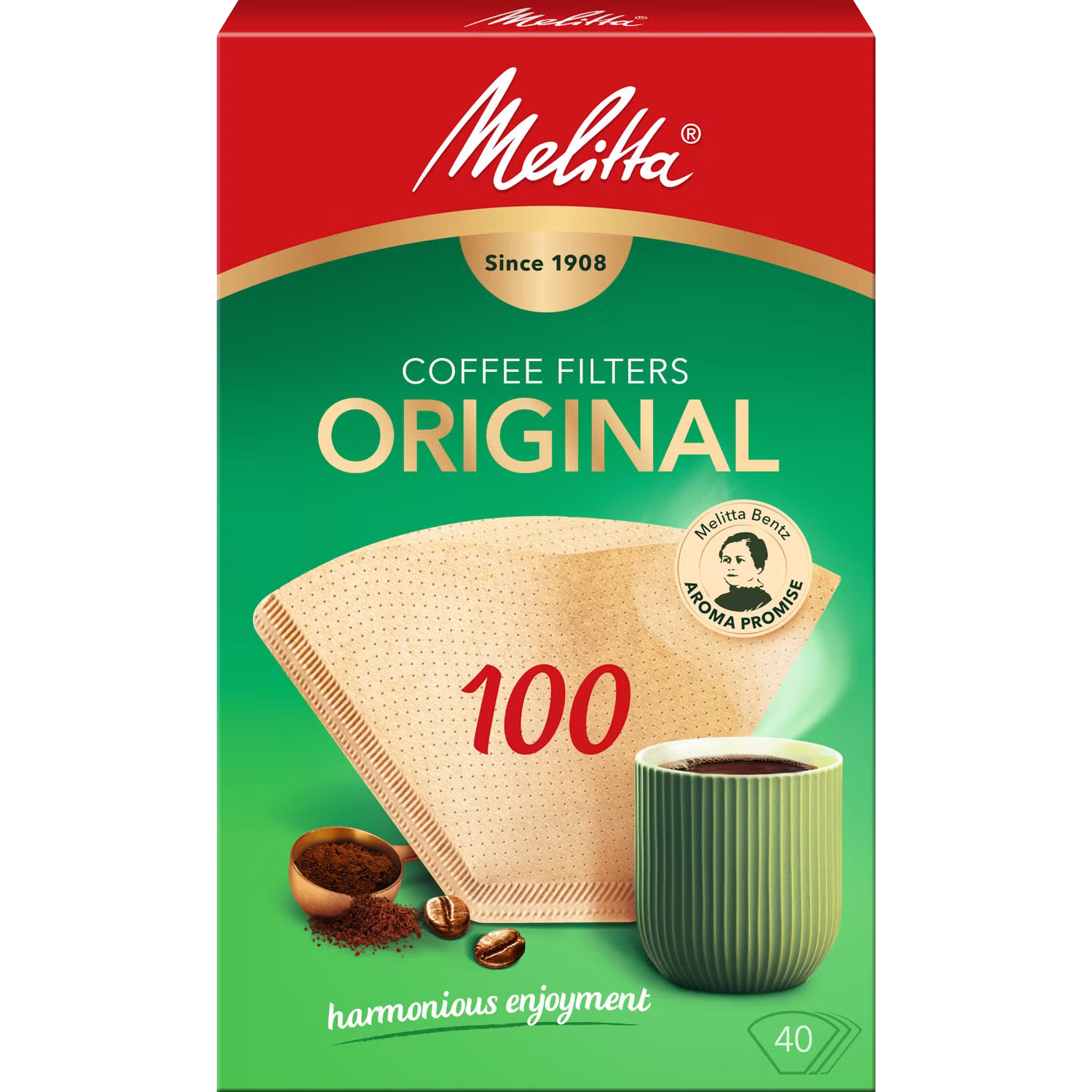 Melitta® Original, 100, 40 stuks, naturel bruin Productafbeelding van Melitta® Original, 100, 40 stuks, natuurlijke bruine filterzakjes® - 1