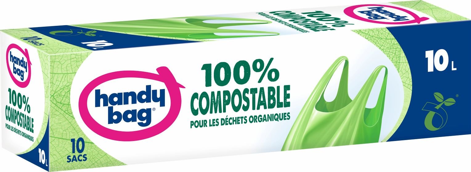 HANDY BAG® Sac Poubelle 100 % COMPOSTABLE à poignées 10L 