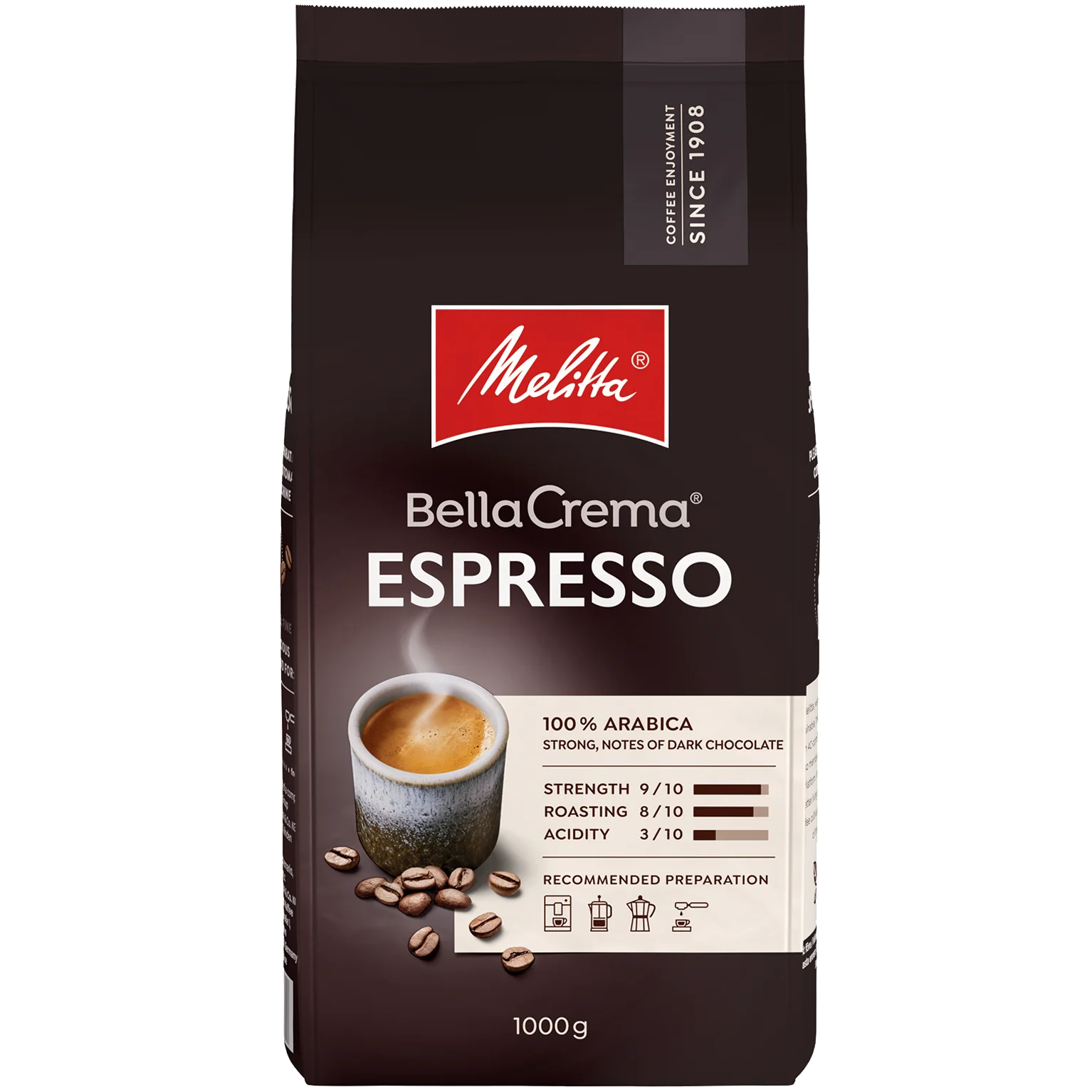 Melitta® BellaCrema® Espresso, 1000g Produktbillede af Melitta® BellaCrema® Espresso Kaffebønner 1000g, - 6