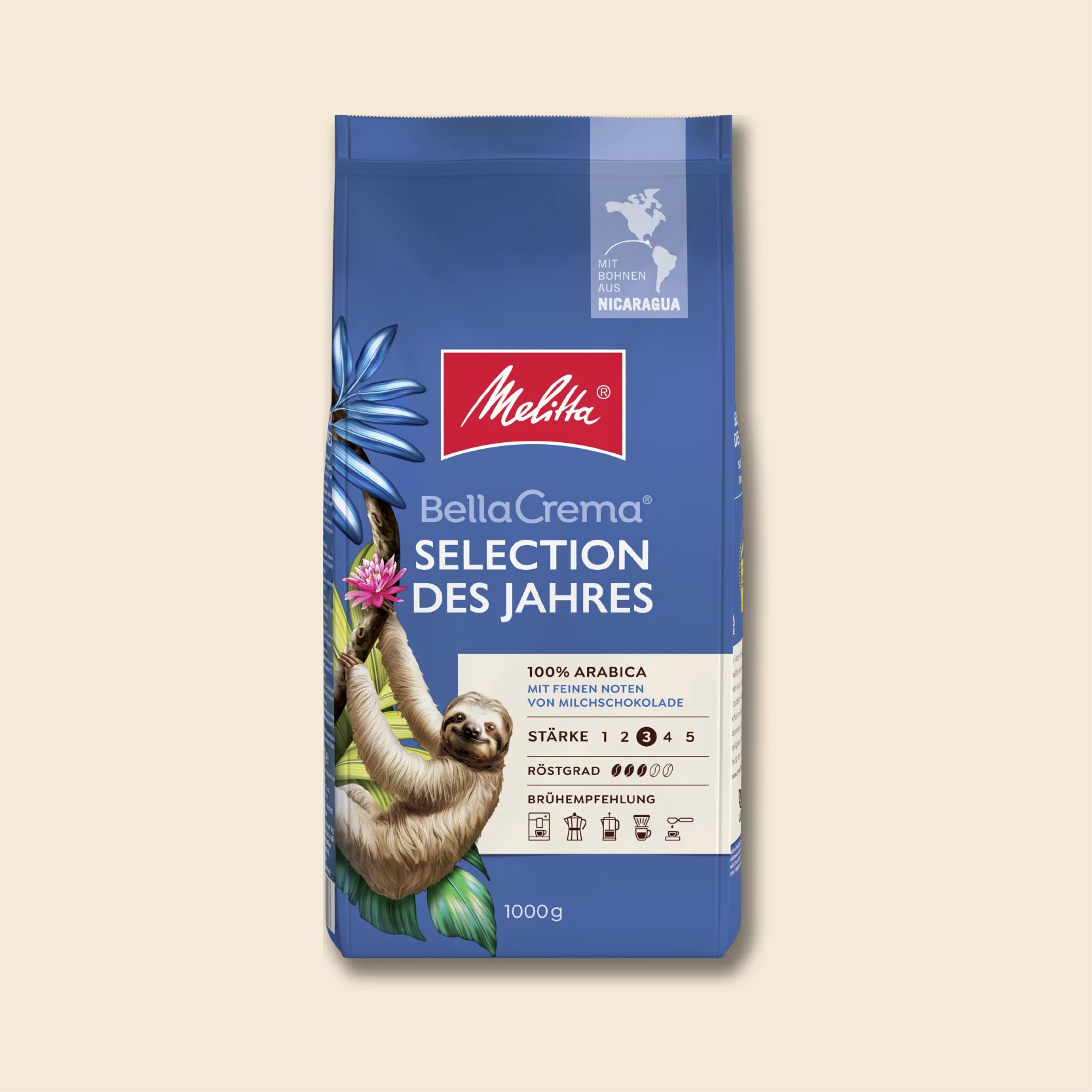 Melitta BellaCrema Selection of the year coffee pack picture on beige background