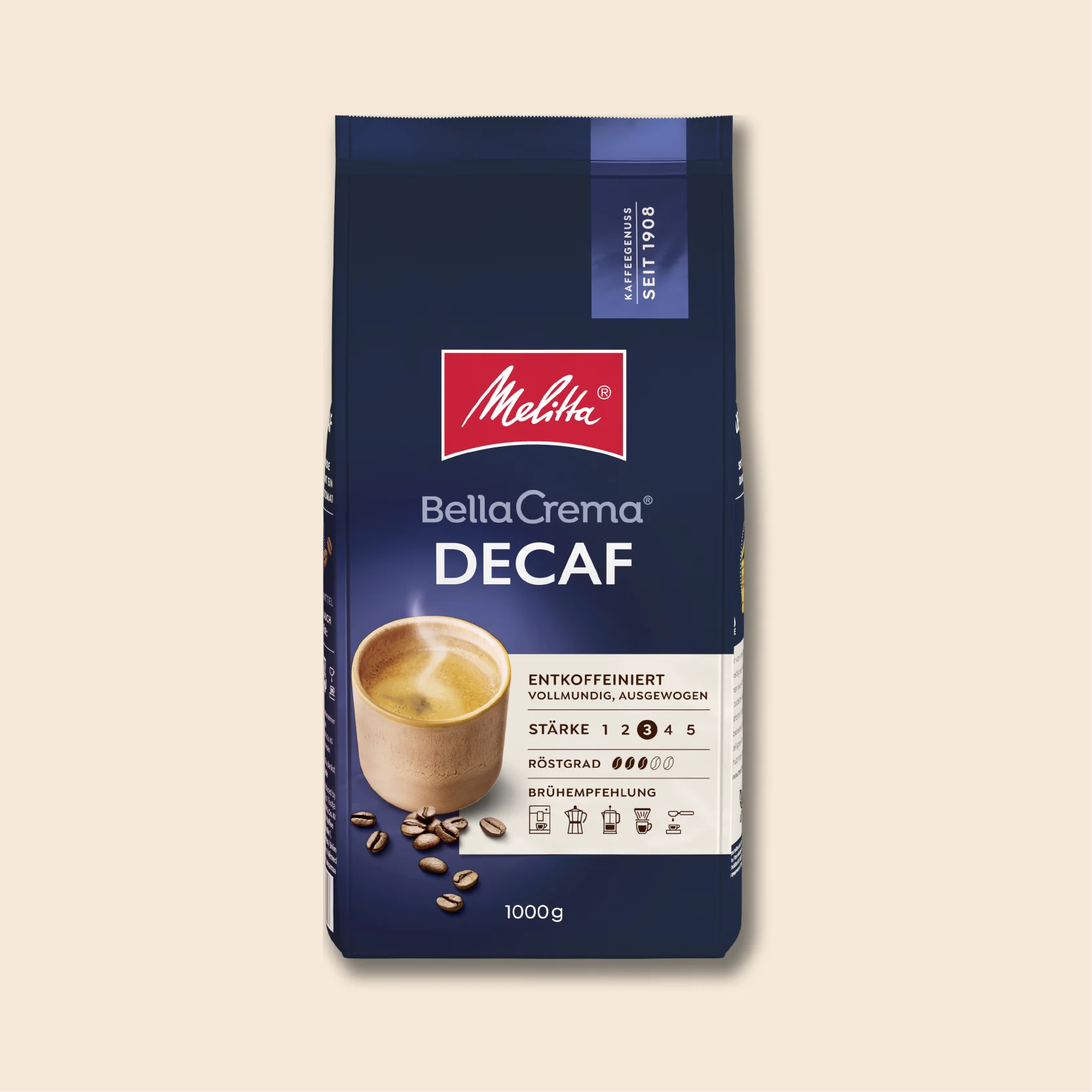 image of our Bella Crema decaffeinated coffee pack