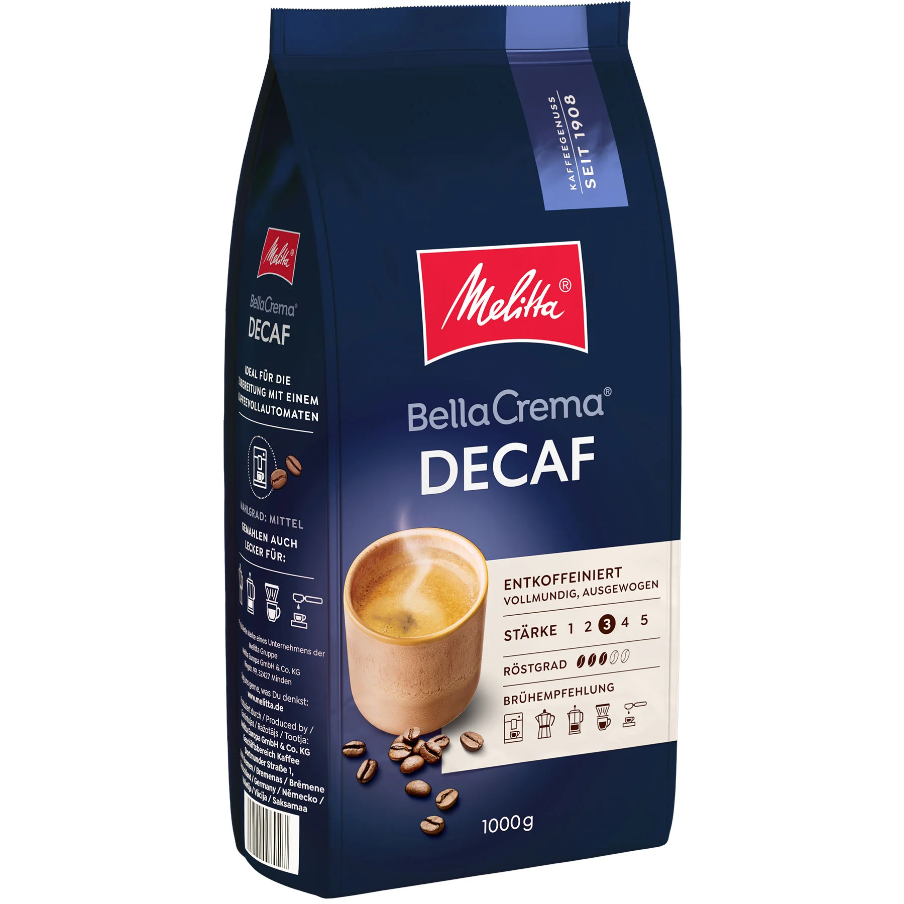 Imagen del producto de Melitta® BellaCrema® Café descafeinado en grano 1000 g - 1