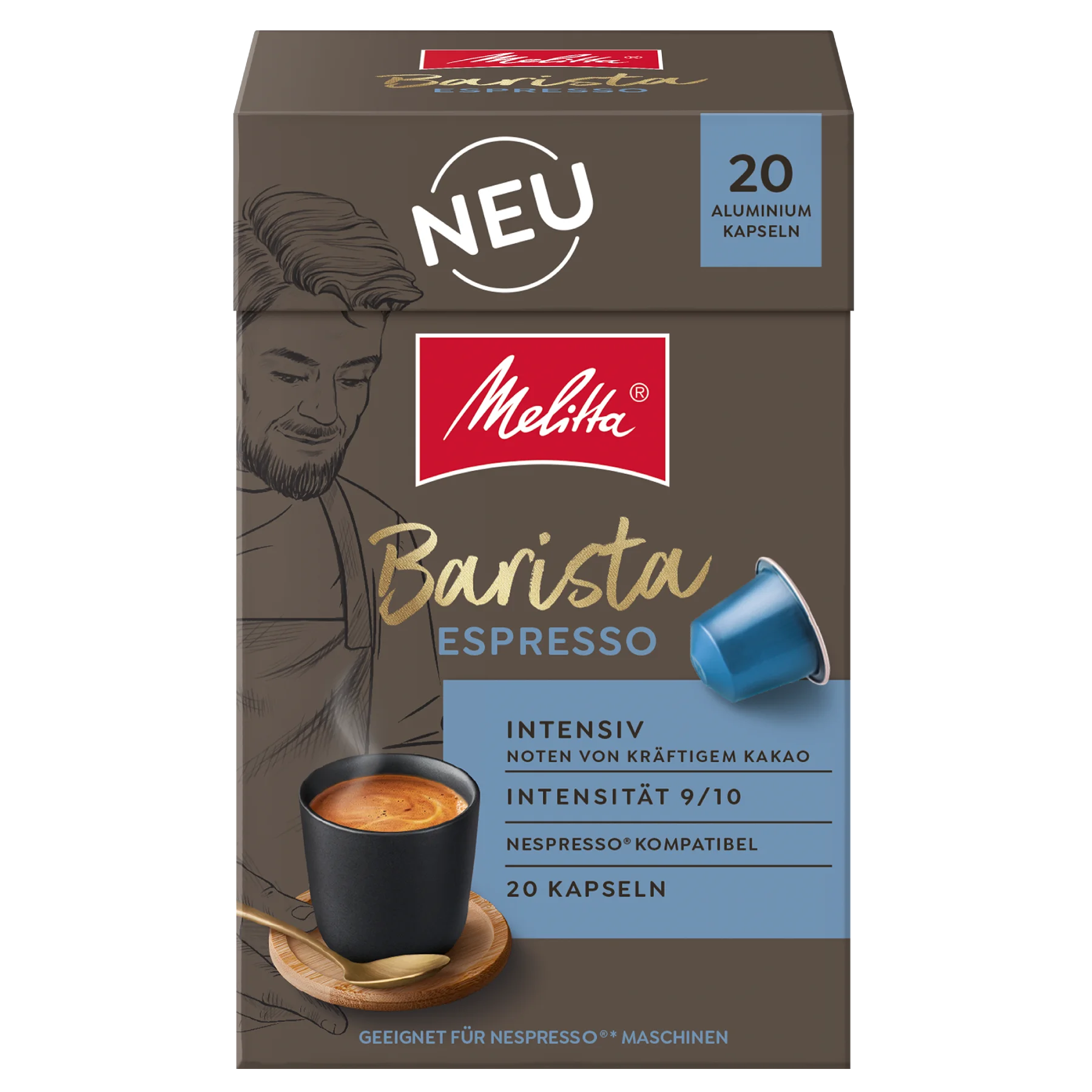 Verpackung von Melitta® Barista Espresso Kaffeekapseln, Intensität 9/10, 20 Kapseln