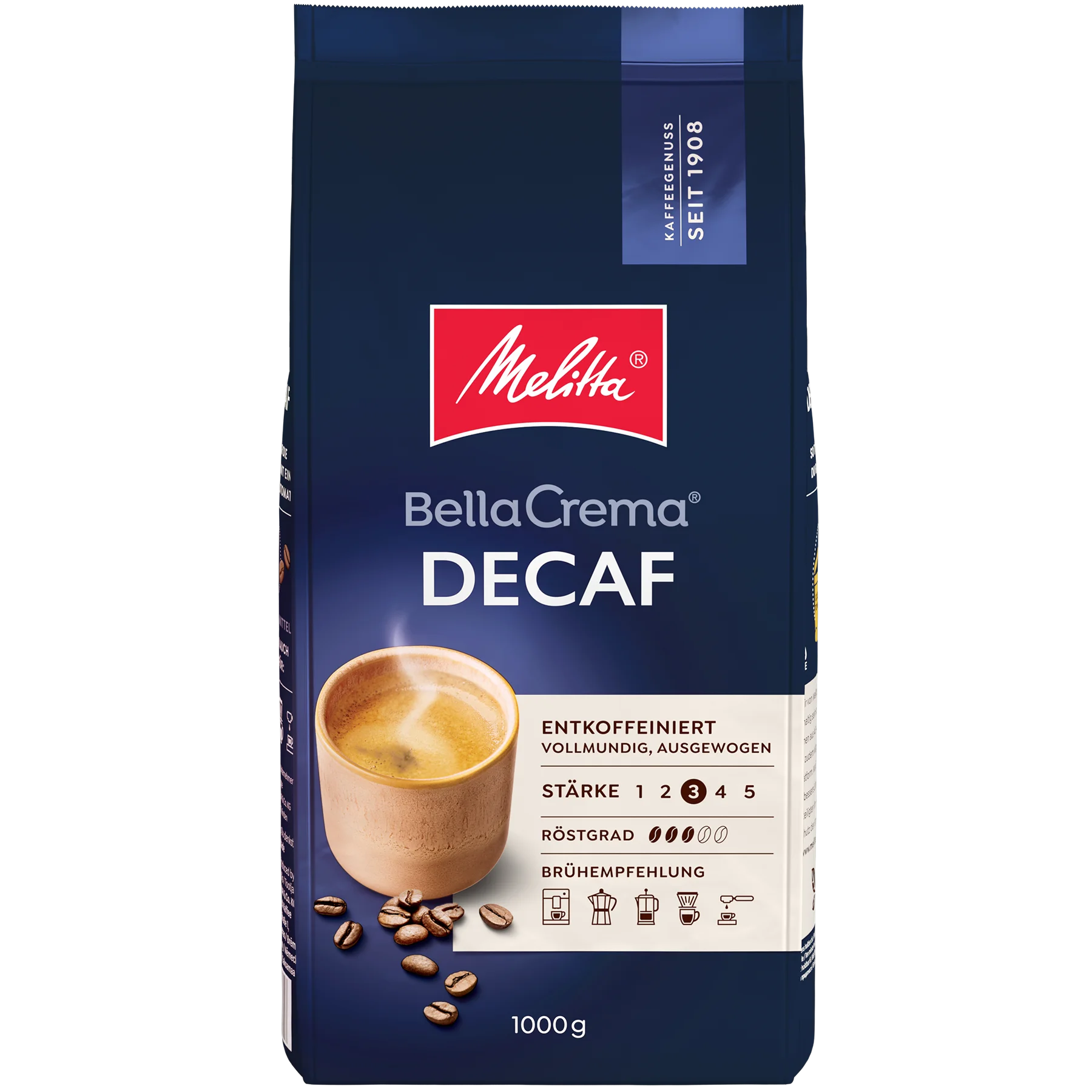 Melitta® BellaCrema® Decaf Produktbild von Melitta® BellaCrema® Decaf Kaffeebohnen 1000g - 3