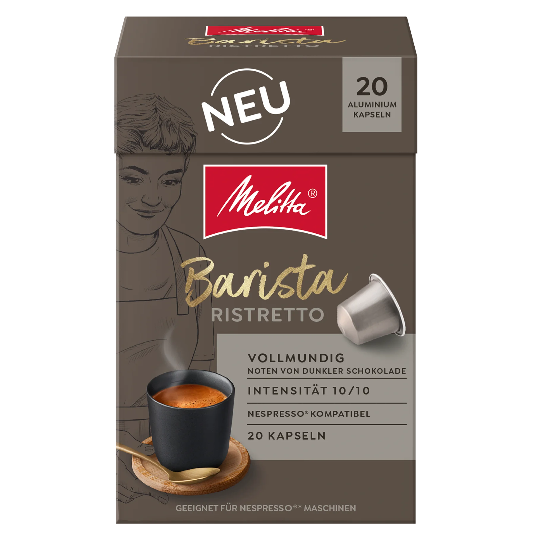 Verpackung von Melitta® Barista Ristretto Kaffeekapseln, Intensität 10/10, 20 Kapseln