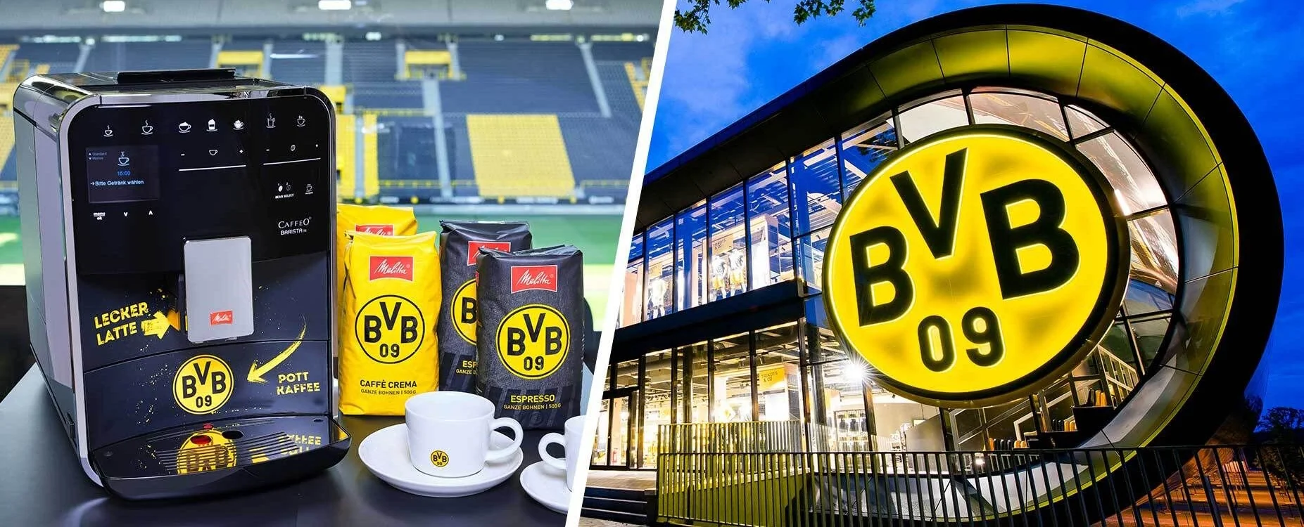 Eine Melitta Barista TS Smart mit gebrandeten BVB-Design