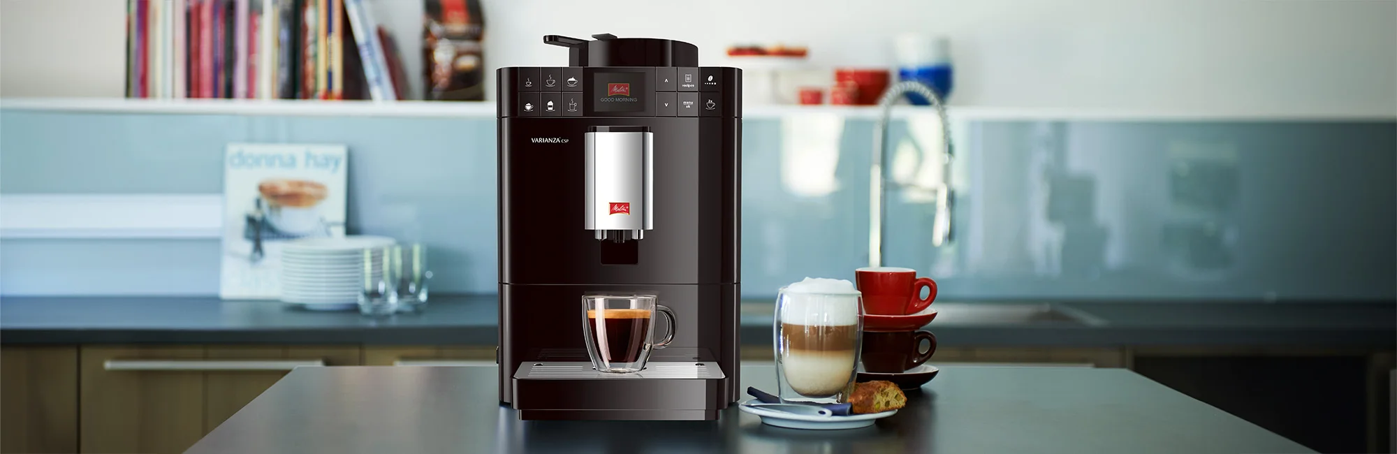 Photo of our Varianza automatic machine on a modern kitchen plan