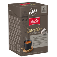 Seitenansicht der Verpackung von Melitta® Barista Ristretto Kaffeekapseln, Intensität 10/10, 20 Kapseln