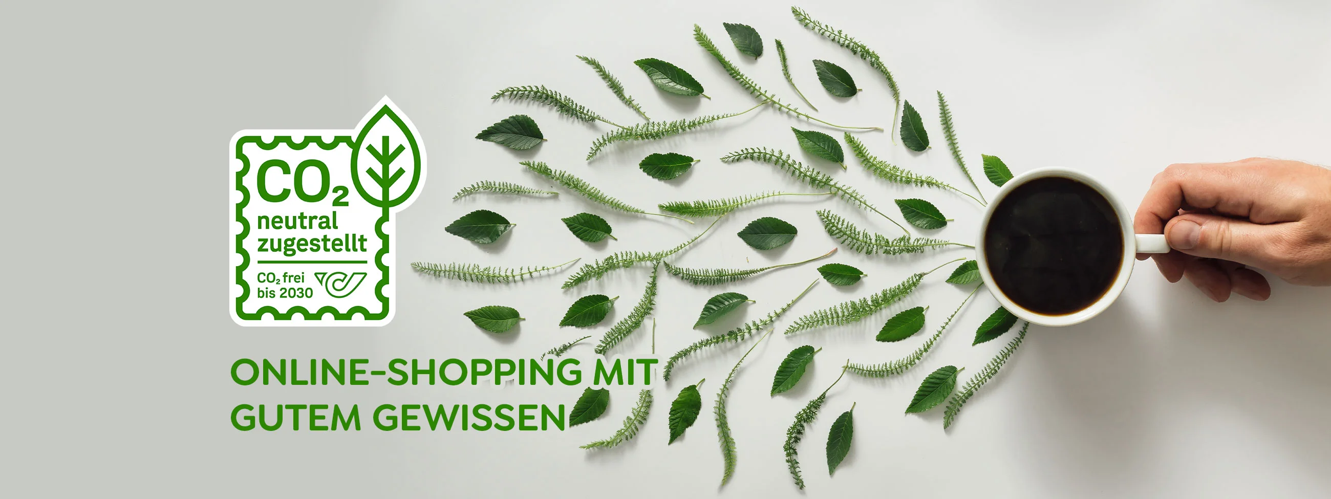 Kaffee mit Blätter und dem co2 neutral zugestellt Logo der österreichischen Post