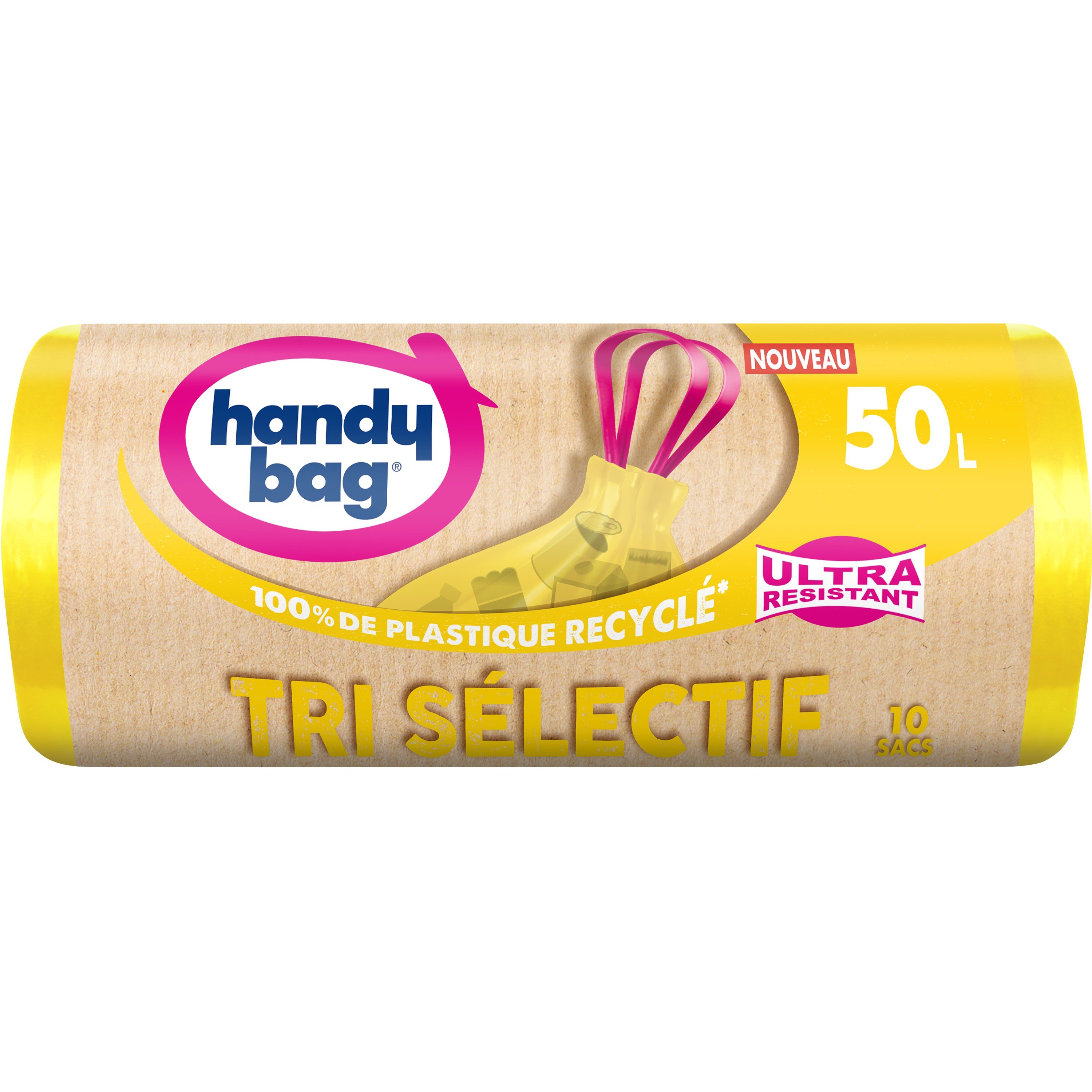 Sacs poubelle poignées coulissantes Ultra Résistant 50L Tri sélectif x10, Handy Bag