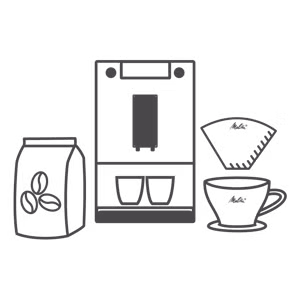 Icon Melitta espresso machine, coffee and filter attachment and filter paper