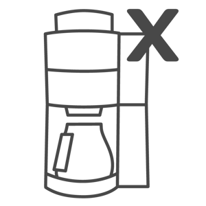 Icon Filterkaffeemaschine Skizze einer Melitta Filterkaffeemaschine mit einem X als Zeichen, dass diese kaputt ist