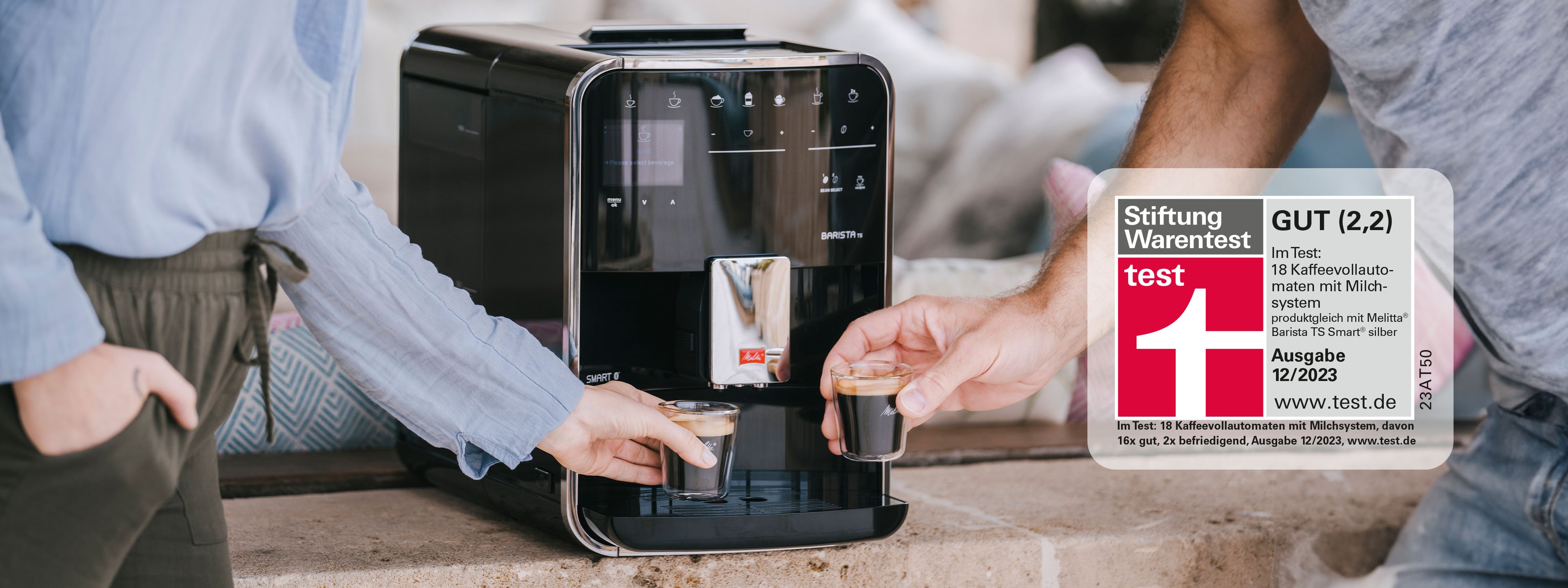 Der Melitta Barista TS Smart Kaffeevollautomat mit Siegel der Stiftung Warentest und Testurteil Gut (2,2)