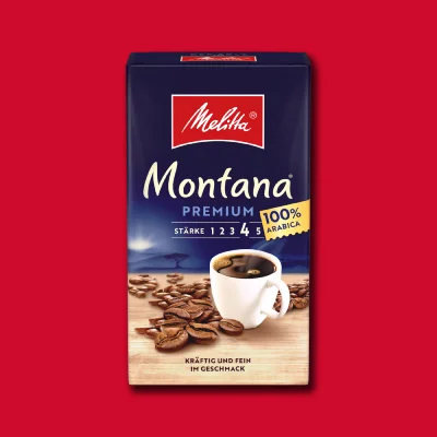 Melitta filter coffee Montana coffee pack picture on red background