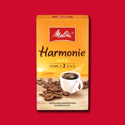 Melitta filter coffee Harmonie mild coffee pack picture on red background