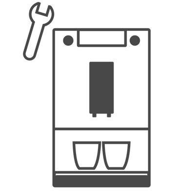 a drawing of a Melitta espresso machine as a sign that you can have the machine repaired