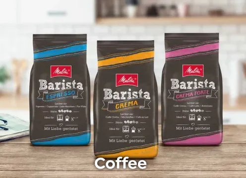 Three different varieties of Melitta Barista coffee.