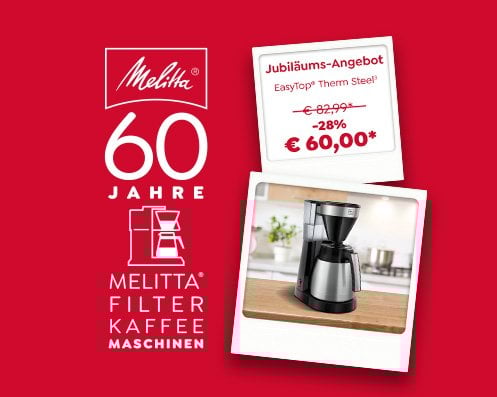 Melitta EnjoyTop Therm Steel 60 Jahre Melitta Filterkaffeemaschinen, EasyTop Therm Steel um 60,00€ statt 82,99€