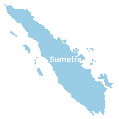 Silhouette von Sumatra mit dem Wort Sumatra darauf