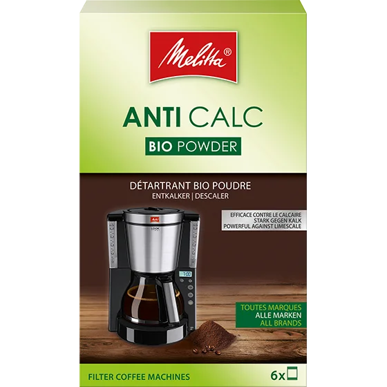 Melitta® Anti Calc Bio poudre pour cafetières filtres, 6x20g Image du produit : Poudre bio anticalcaire pour machines à café filtre, 6 x 20 g - 1