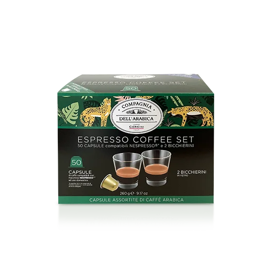 Produktbild von Caffè Corsini Espresso Coffee Set, 50 Kapseln + 2 Gläser - 1