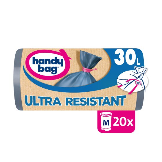 Sacs poubelle lien pratique Ultra Résistant 30L x20, 100% plastique recyclé, Handy Bag