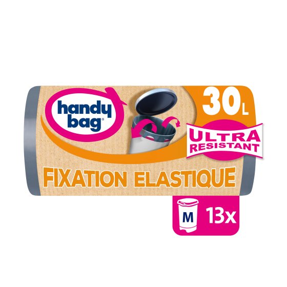 Sacs poubelle fixation élastique 30L x13, 100% plastique recyclé, Handy Bag