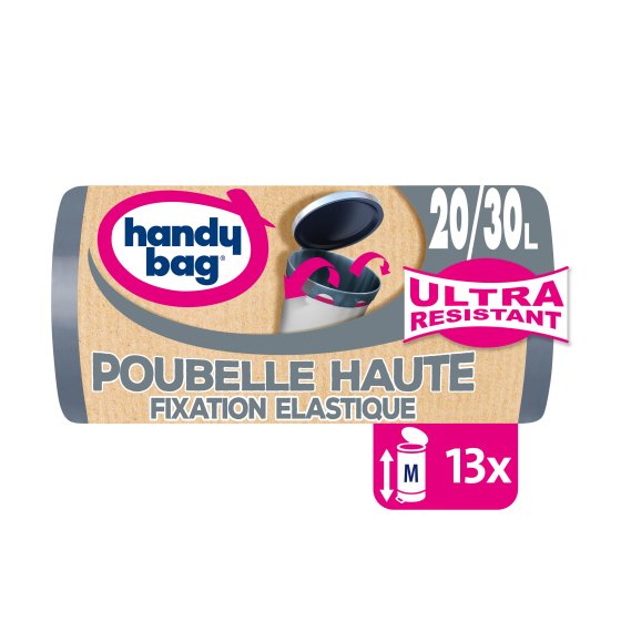 Sacs poubelle haute fixation élastique 20L/30L x13, 100% plastique recyclé, Handy Bag