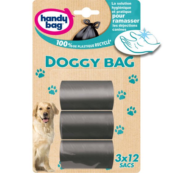 Sacs poubelle doggy bag 3x12 sacs, 100% plastique recyclé, Handy Bag