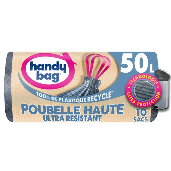 Sacs poubelle haute poignées coulissantes 50L x10, 100% plastique recyclé, Handy Bag Sacs poubelle haute poignées coulissantes 50L x10, 100% plastique recyclé, Handy Bag