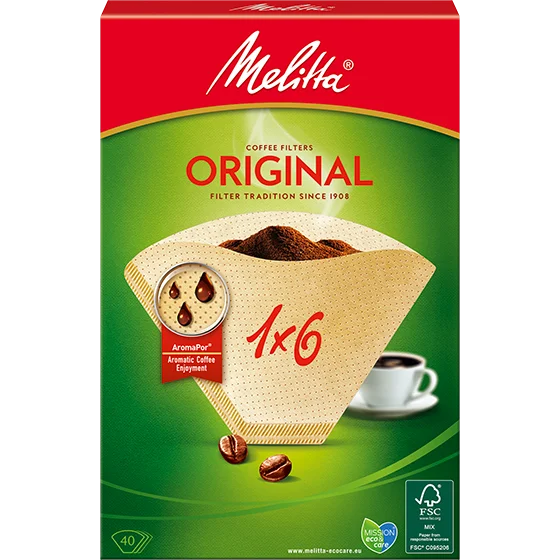 Filtros de café 1x6®/40 Imagen del producto Melitta® Original, 1x6®, 40 piezas, bolsas de filtro marrón natural®, - 1