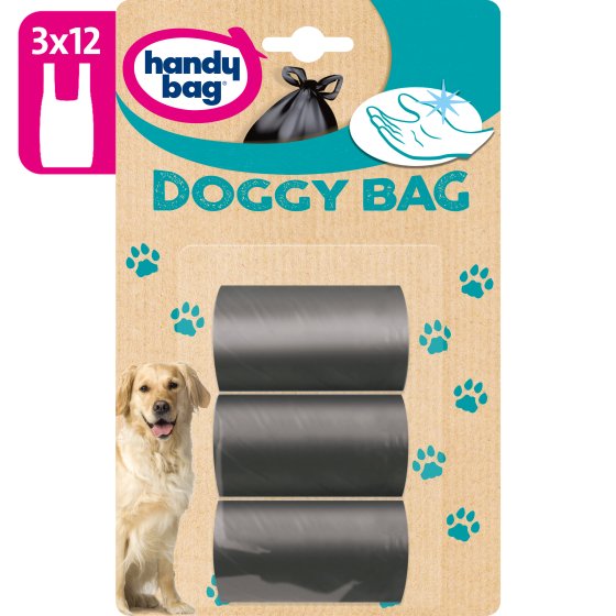 Sacs poubelle doggy bag 3x12 sacs, 100% plastique recyclé, Handy Bag