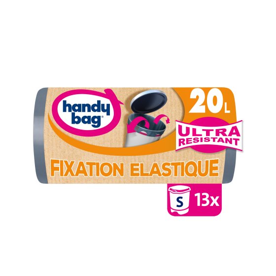 Sacs poubelle fixation élastique 20L x13, 100% plastique recyclé, Handy Bag