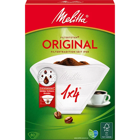 Melitta® Original, 1x4®, vit, 80 st Produktbild av Melitta® Original, 1x4®, vita filterpåsar® - 1