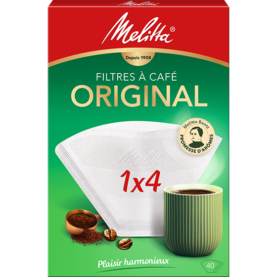 Filtres à café Melitta® Original, 1x4®, boîte de 40 filtres, blancs