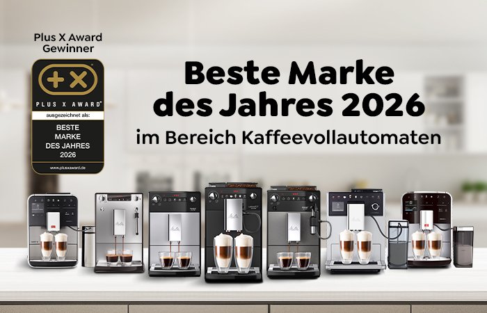 Melitta als beste Marke des Jahres 2026 für Kaffeevollautomaten ausgezeichnet – sieben Melitta Kaffeevollautomaten nebeneinander