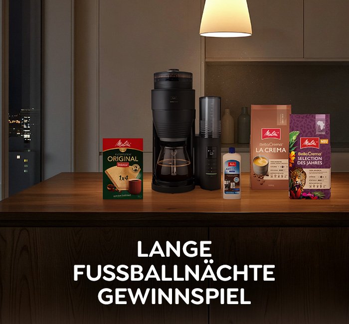 Gewinne auf der Küchentheke: AromaFresh Kaffeemaschine, 2 x 1kg Kaffeebohnen, Filterpapier sowie Maschinenpflege.