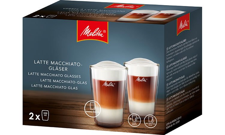 Produktverpackung zwei Latte Macchiato Gläser Melitta