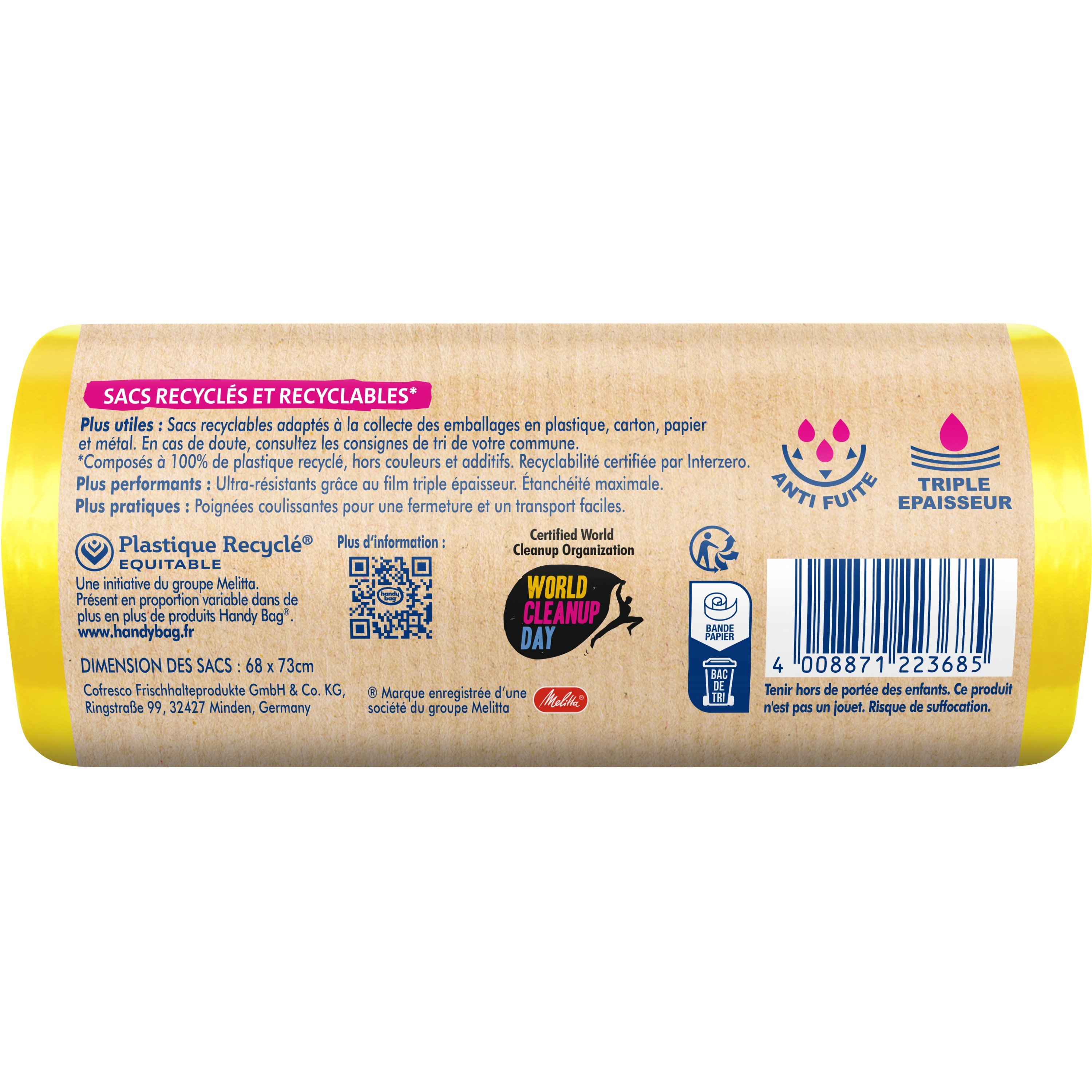 Sacs poubelle poignées coulissantes Ultra Résistant 50L Tri sélectif x10,  Handy Bag | 6788031_FR